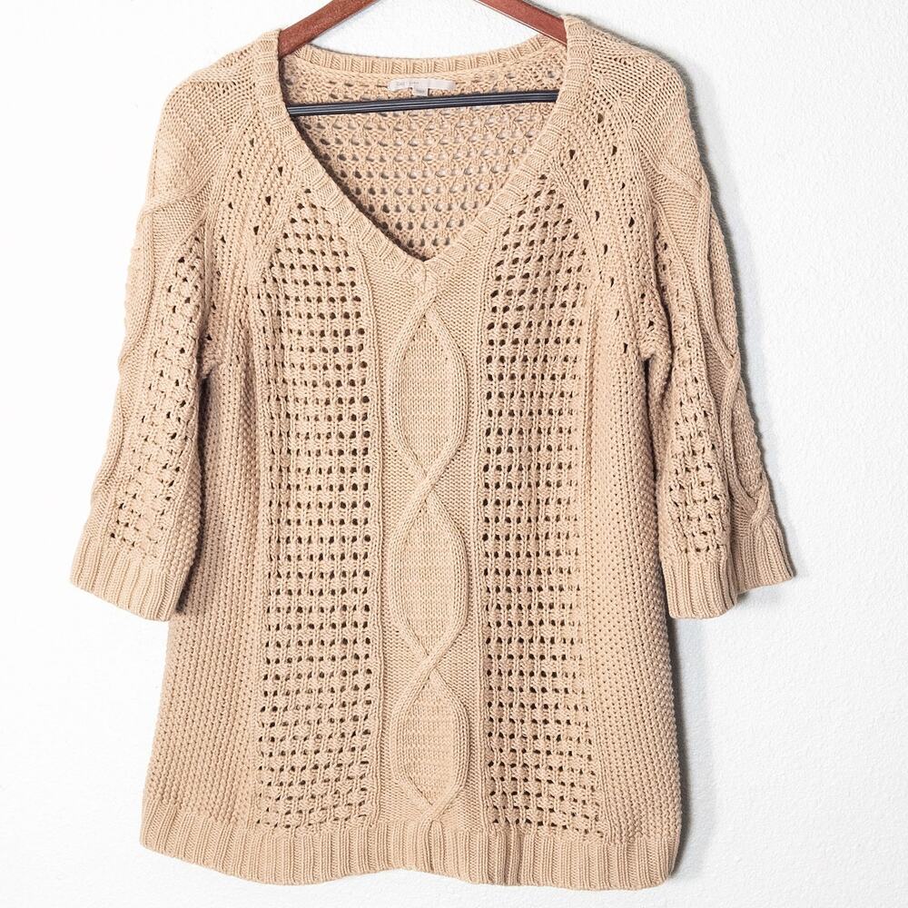 Gap Cable Knit Sweater Beige Size L V Neck Coastal Quiet Luxury